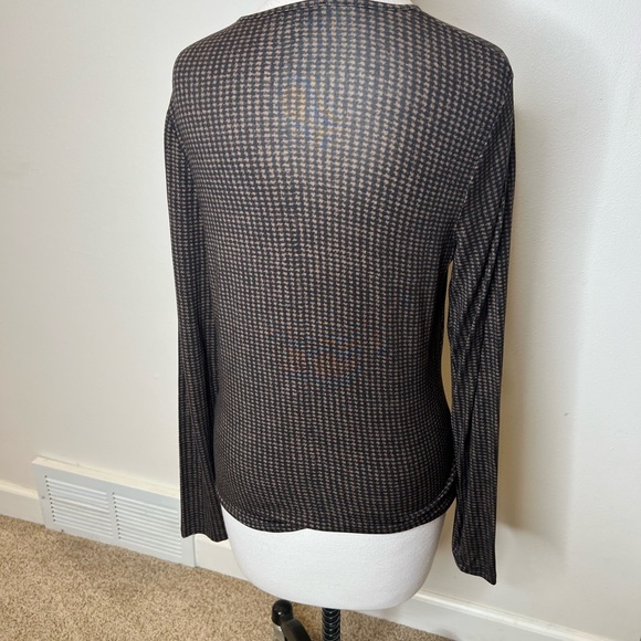 Vince Brushed Tencel Check Long sleeve Knit Top M - Picture 5 of 9